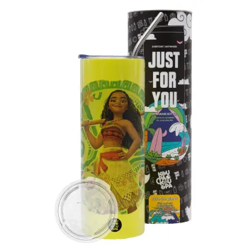 Moana, Neon Yellow Travel Tumbler θερμό, μεταλλικό καλαμάκι(Ανωξείδωτο 304 Food grade, BPA free, 600ml)