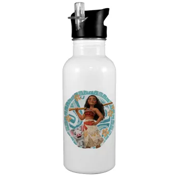 Moana, White water bottle with straw, stainless steel 600ml