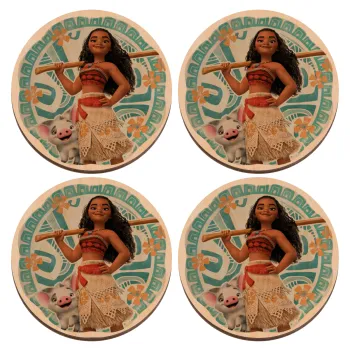 Moana, ΣΕΤ x4 Σουβέρ ξύλινα στρογγυλά plywood (9cm)