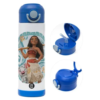 Moana, Παιδικό παγούρι θερμό, ανοξείδωτο, με καλαμάκι ασφαλείας, ΜΠΛΕ (500ml)
