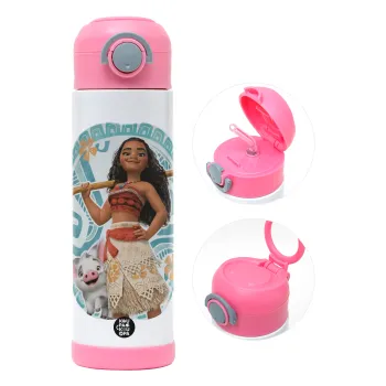 Moana, Παιδικό παγούρι θερμό, ανοξείδωτο, με καλαμάκι ασφαλείας, ΡΟΖ (500ml)