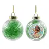 Transparent Christmas tree ball ornament with green filling 8cm