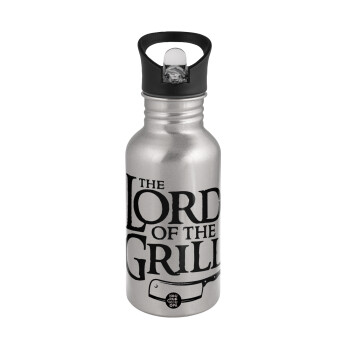 The Lord of the Grill, Water bottle Silver with straw, stainless steel 500ml