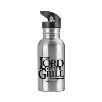 The Lord of the Grill, Water bottle Silver with straw, stainless steel 600ml
