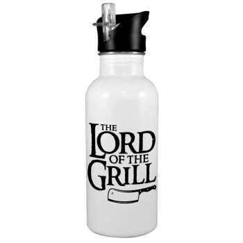 The Lord of the Grill, White water bottle with straw, stainless steel 600ml