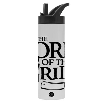 The Lord of the Grill, Metallic thermos bottle with straw & handle, stainless steel (Stainless steel 304), double-walled, 600ml.