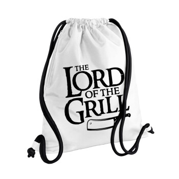 The Lord of the Grill, Backpack pouch GYMBAG white, with pocket (40x48cm) & thick cords