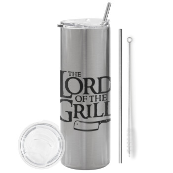 The Lord of the Grill, Tumbler ποτήρι θερμό Ασημένιο από ανοξείδωτο ατσάλι 600ml, με μεταλλικό καλαμάκι & βούρτσα καθαρισμού