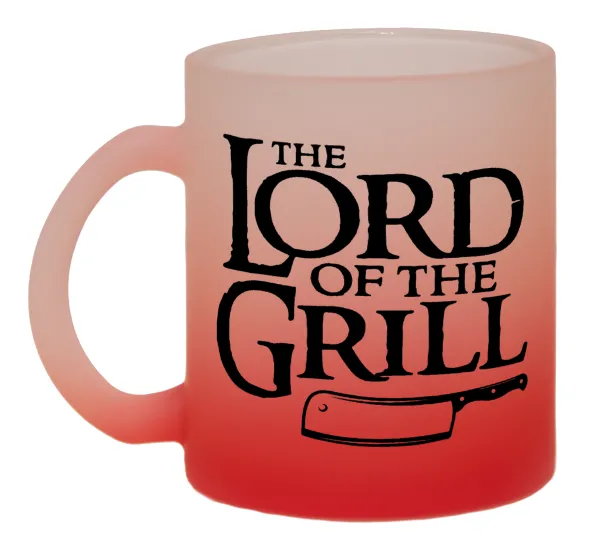 The Lord of the Grill — Two-tone glass mug with matte red base, 330ml