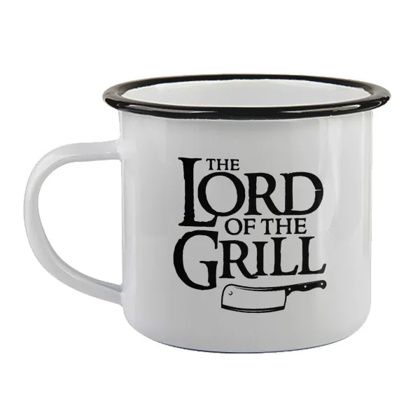 The Lord of the Grill — Enamel mug with black rim, 360ml