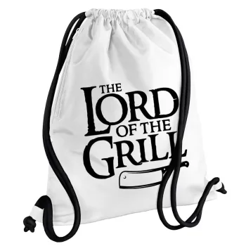 The Lord of the Grill, Τσάντα πλάτης πουγκί GYMBAG λευκή, με τσέπη (40x48cm) & χονδρά κορδόνια