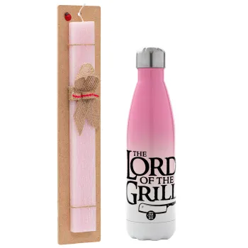 The Lord of the Grill, Easter Set, Metallic pink/white (Stainless steel) thermos, double-walled, 500ml & aromatic flat Easter candle (30cm) (PINK)