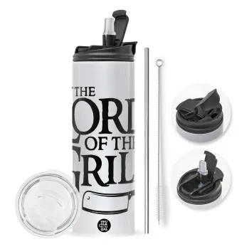 The Lord of the Grill, Travel Tumbler 2 Lids, with metal straw & cleaning brush (Stainless steel 304 Food grade, BPA free, 600ml)