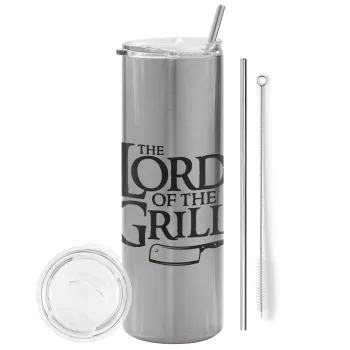 The Lord of the Grill, Tumbler ποτήρι θερμό Ασημένιο από ανοξείδωτο ατσάλι 600ml, με μεταλλικό καλαμάκι & βούρτσα καθαρισμού