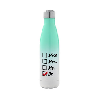 Miss, Mrs, Ms, DR, Metal mug thermos Green/White (Stainless steel), double wall, 500ml