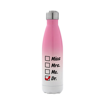 Miss, Mrs, Ms, DR, Metal mug thermos Pink/White (Stainless steel), double wall, 500ml