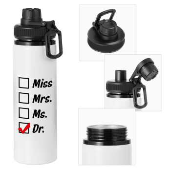 Miss, Mrs, Ms, DR, Metal water bottle with safety cap, aluminum 850ml