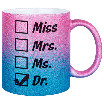 Miss, Mrs, Ms, DR, Κούπα Χρυσή/Μπλε Glitter, κεραμική, 330ml