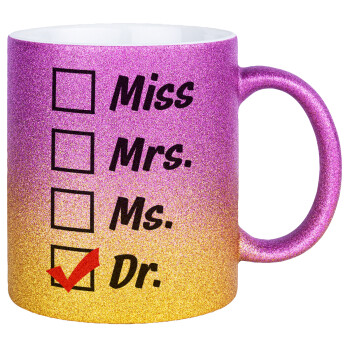 Miss, Mrs, Ms, DR, Κούπα Χρυσή/Ροζ Glitter, κεραμική, 330ml