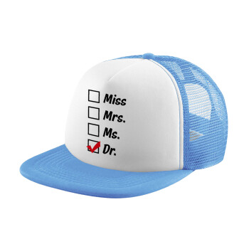 Miss, Mrs, Ms, DR, Καπέλο Soft Trucker με Δίχτυ Γαλάζιο/Λευκό