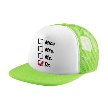 Miss, Mrs, Ms, DR, Καπέλο Soft Trucker με Δίχτυ Πράσινο/Λευκό