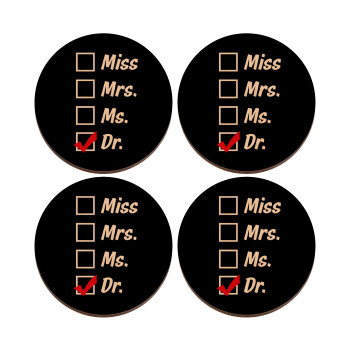 Miss, Mrs, Ms, DR, ΣΕΤ x4 Σουβέρ ξύλινα στρογγυλά plywood (9cm)