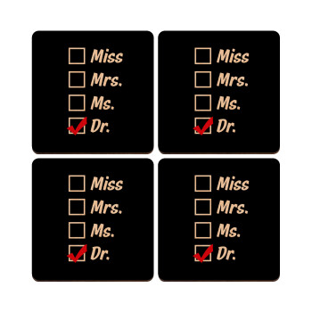 Miss, Mrs, Ms, DR, ΣΕΤ x4 Σουβέρ ξύλινα τετράγωνα plywood (9cm)