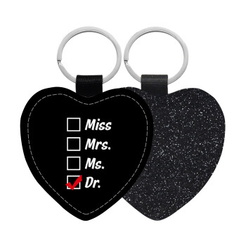 Miss, Mrs, Ms, DR, Μπρελόκ PU δερμάτινο glitter καρδιά ΜΑΥΡΟ