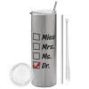 Tumbler stainless steel Silver 600ml, with metal straw & cleaning brush