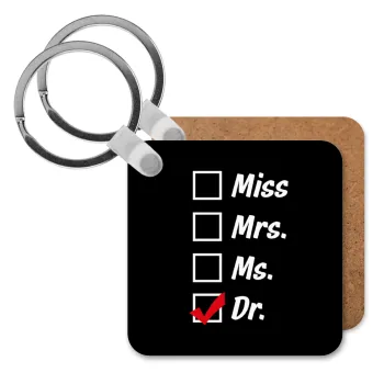 Miss, Mrs, Ms, DR, Μπρελόκ Ξύλινο τετράγωνο MDF
