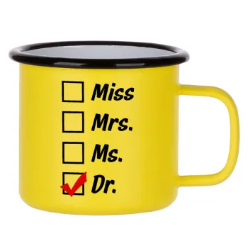 Miss, Mrs, Ms, DR, Κούπα Μεταλλική εμαγιέ ΜΑΤ Κίτρινη 360ml