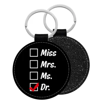 Miss, Mrs, Ms, DR, Μπρελόκ Δερματίνη, στρογγυλό ΜΑΥΡΟ (5cm)