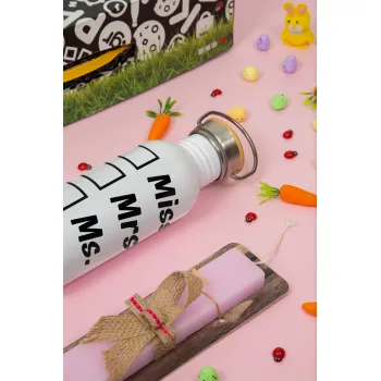 Miss, Mrs, Ms, DR, Πασχαλινή Λαμπάδα με παγούρι μεταλλικό (620ml, stainless steel) & κερί αρωματικό πλακέ (30cm) (ΡΟΖ)