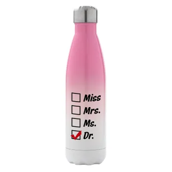 Miss, Mrs, Ms, DR, Metal mug thermos Pink/White (Stainless steel), double wall, 500ml