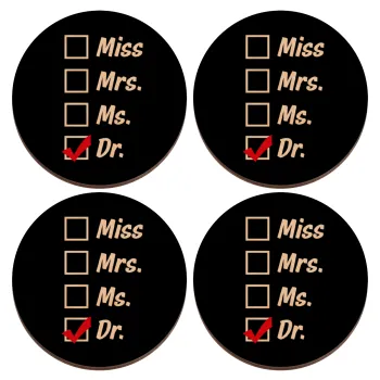 Miss, Mrs, Ms, DR, ΣΕΤ x4 Σουβέρ ξύλινα στρογγυλά plywood (9cm)