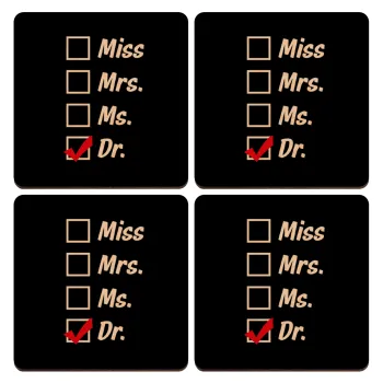 Miss, Mrs, Ms, DR, ΣΕΤ x4 Σουβέρ ξύλινα τετράγωνα plywood (9cm)