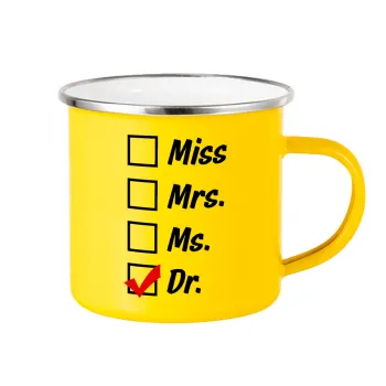 Miss, Mrs, Ms, DR, Κούπα Μεταλλική εμαγιέ Κίτρινη 360ml