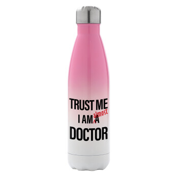 Trust me, i am (almost) Doctor, Μεταλλικό παγούρι θερμός Ροζ/Λευκό (Stainless steel), διπλού τοιχώματος, 500ml