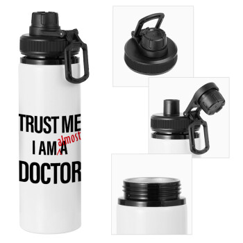 Trust me, i am (almost) Doctor, Μεταλλικό παγούρι νερού με καπάκι ασφαλείας, αλουμινίου 850ml