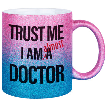 Trust me, i am (almost) Doctor, Κούπα Χρυσή/Μπλε Glitter, κεραμική, 330ml