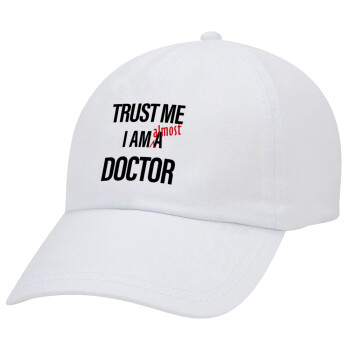 Trust me, i am (almost) Doctor, Καπέλο ενηλίκων Jockey Λευκό (snapback, 5-φύλλο, unisex)