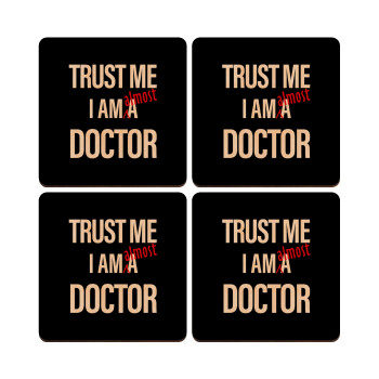Trust me, i am (almost) Doctor, ΣΕΤ x4 Σουβέρ ξύλινα τετράγωνα plywood (9cm)