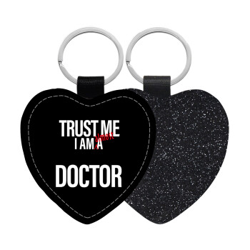 Trust me, i am (almost) Doctor, Μπρελόκ PU δερμάτινο glitter καρδιά ΜΑΥΡΟ