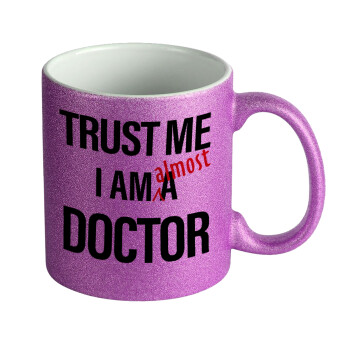 Trust me, i am (almost) Doctor, Κούπα Μωβ Glitter που γυαλίζει, κεραμική, 330ml