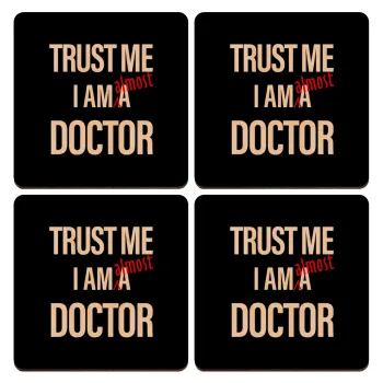 Trust me, i am (almost) Doctor, ΣΕΤ x4 Σουβέρ ξύλινα τετράγωνα plywood (9cm)