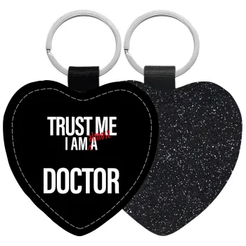 Trust me, i am (almost) Doctor, Μπρελόκ PU δερμάτινο glitter καρδιά ΜΑΥΡΟ