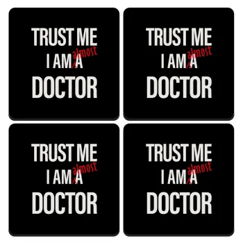 Trust me, i am (almost) Doctor, ΣΕΤ 4 Σουβέρ ξύλινα τετράγωνα (9cm)