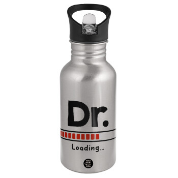 DR. Loading..., Water bottle Silver with straw, stainless steel 500ml