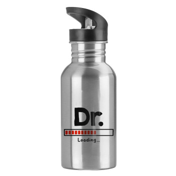 DR. Loading..., Water bottle Silver with straw, stainless steel 600ml