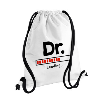 DR. Loading..., Τσάντα πλάτης πουγκί GYMBAG λευκή, με τσέπη (40x48cm) & χονδρά κορδόνια